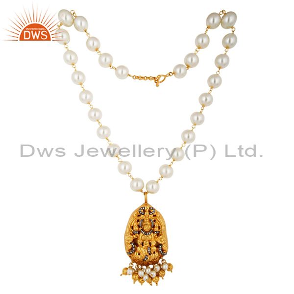 Exporter 18K Gold Plated 925 Sterling Silver Hand Crafted Natural Pearl Pendant Necklace