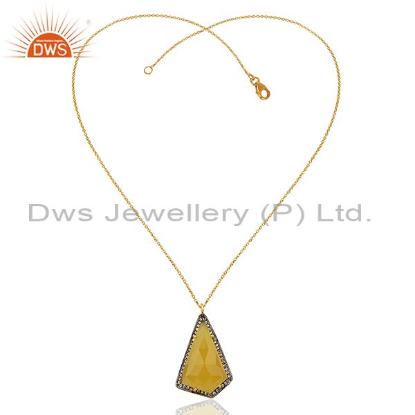 Exporter Yellow Chalcedony Gemstone CZ 925 Silver Chain Pendant Jewelry