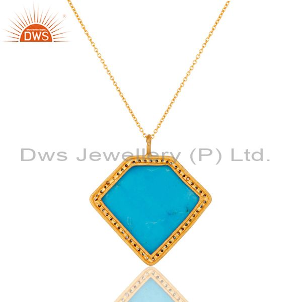 Exporter Sterling Silver With Gold Plated Turquoise Cultured Designer Pendant Chain
