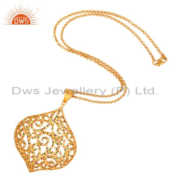 Exporter Gold Plated Sterling Silver Multicolor Cubic Zirconia Designer Pendant Necklace