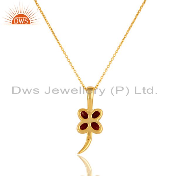 Suppliers 14K Yellow Gold Plated Sterling Silver Garnet Gemstone Flower Pendant With Chain
