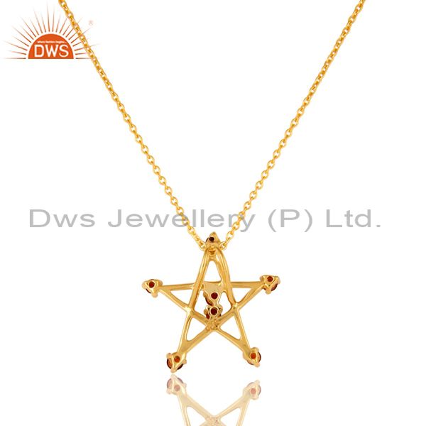 Exporter 18K Gold Plated Sterling Silver Garnet Star Of David Pendant With Chain