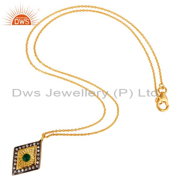 Suppliers 14K Gold Plated Sterling Silver Green Onyx And CZ Fashion Pendant With Chain