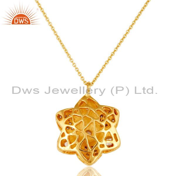 Exporter 14K Yellow Gold Plated Sterling Silver Cubic Zirconia Flower Pendant With Chain