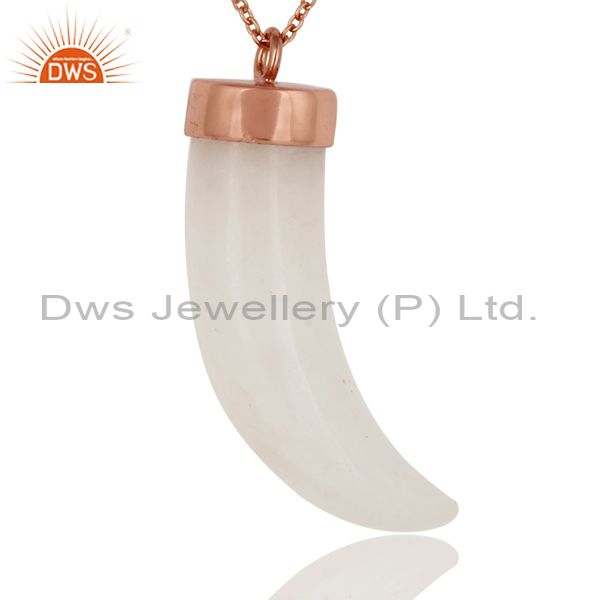 Exporter 18K Rose Gold Plated Sterling Silver White Agate Ox Horn Pendant With Chain