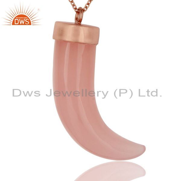 Exporter 18K Rose Gold Plated Sterling Silver Rose Chalcedony Ox Horn Pendant Necklace