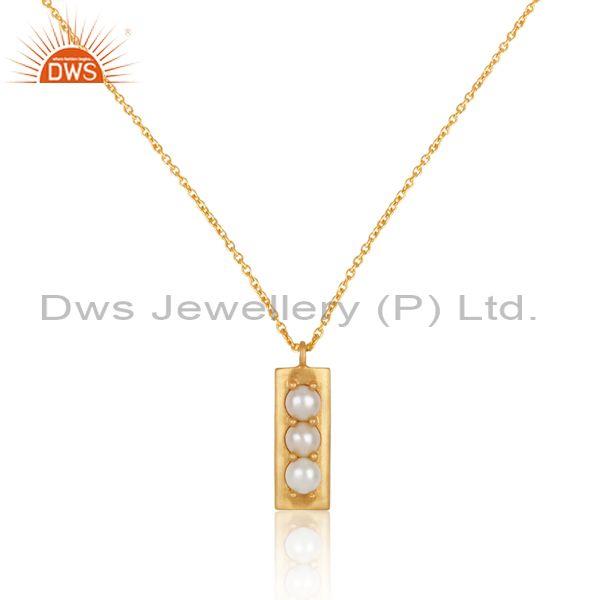 14k gold plated 925 sterling silver handmade pearl prong set chain pendant