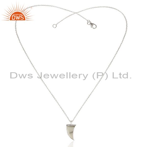 Exporter Howlite Horn Cz Studded Chain 92.5 Sterling Silver Pendent TrendyJewelry