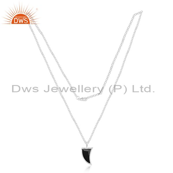 Exporter Black Onyx Horn Cz Studded Chain 92.5 Sterling Silver Pendent,Trendy Pendent