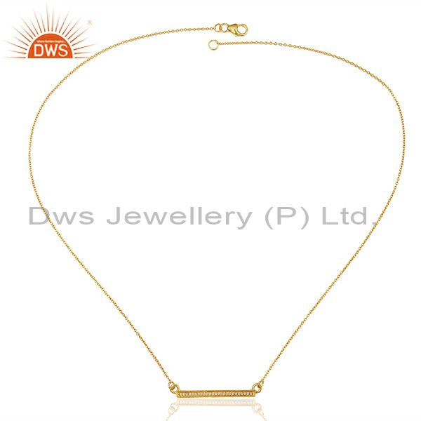 Exporter White Cz Studded Long Bar Necklace Gold Plated 92.5 Sterling Silver Necklace