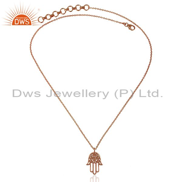 Exporter Rose Gold Plated Hamsa Charm Silver Chain Pendant Jewelry Supplier