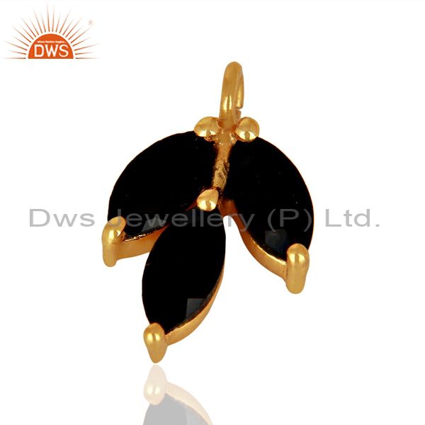 Exporter Natural Black Onyx Gemstone Gold Plated Silver Connector Findings