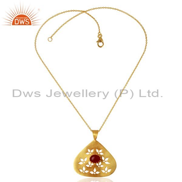 Exporter Designer Gold Plated Silver Red Aventurine Gemstone Pendant Necklace
