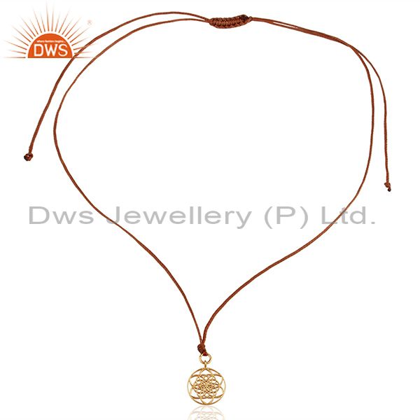 Exporter Flower Of Life 925 Sterling Silver Rose Gold Plated Brown Silk thread Pendant