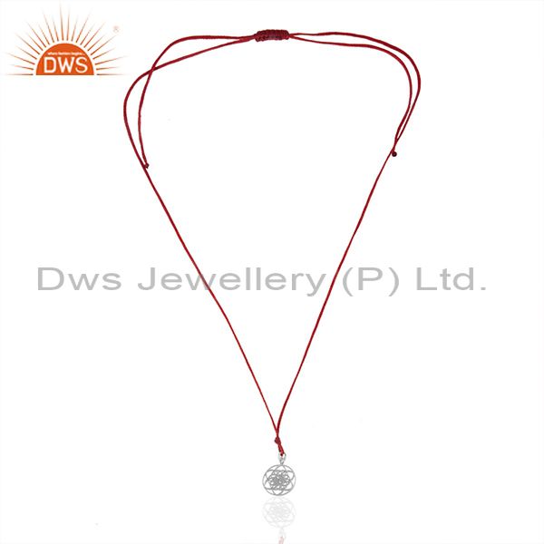 Exporter White Rhodium Sterling Plain Silver Charm Red Cord Pendant Wholesale
