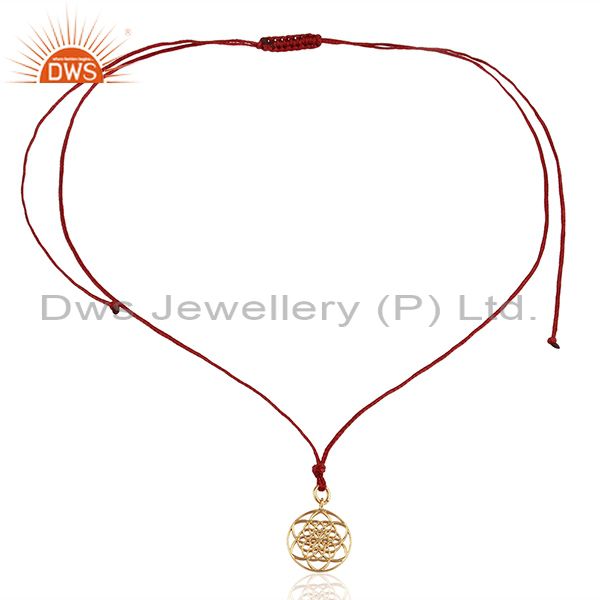Exporter Flower Of Life 925 Sterling Silver Rose Gold Plated Darkred Silk thread Pendant
