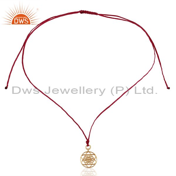 Exporter Flower Of Life 925 Sterling Silver Rose Gold Plated Pink Silk thread Pendant