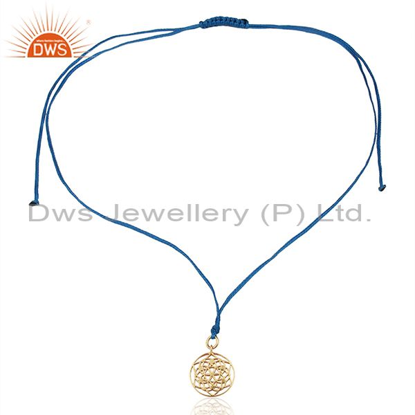 Exporter Flower of Life 92.5 Sterling Silver Rose Gold Plated Blue Silk thread Pendant