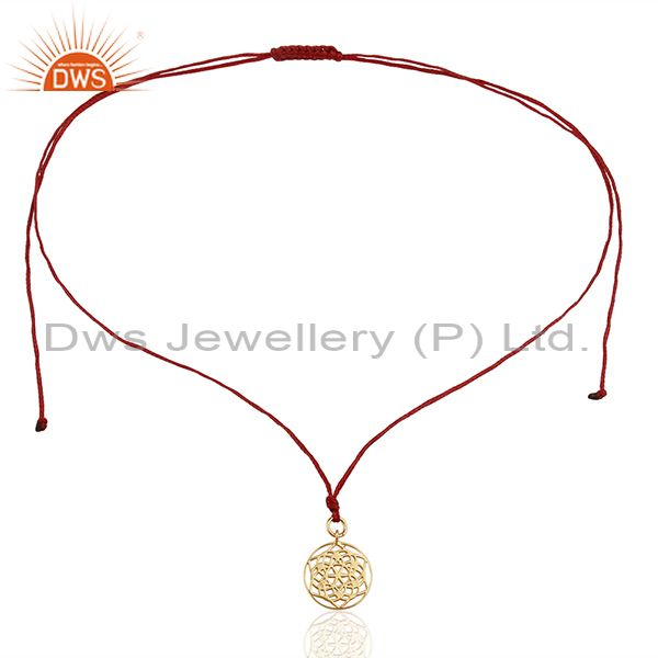 Exporter Flower of Life 925 Sterling Silver Dark Red Silk thread Pendant And Necklace