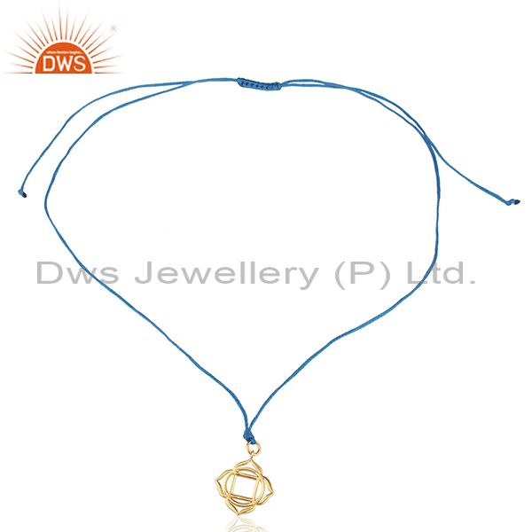 Exporter Muladhara Roots 925 Sterling Silver Rose Gold Plated Blue Silk Thread Pendant