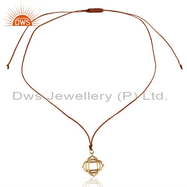 Exporter Muladhara Roots 925 Sterling Silver Rose Gold Plated Brown Silk Thread Pendant