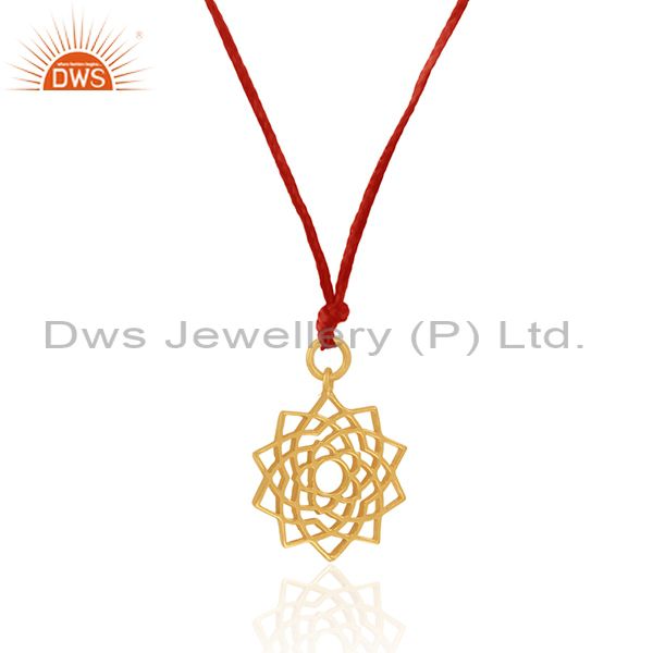 Exporter Red Macrame Cord Filigree Design Gold Plated 925 Silver Pendants