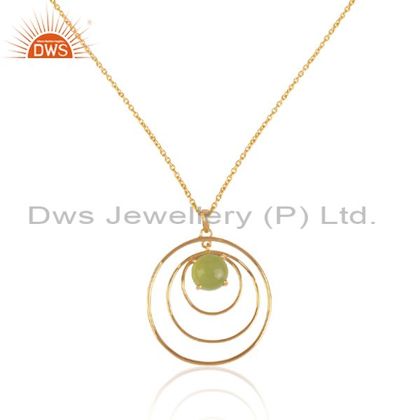 Exporter of Prehnite chalcedony round pendant and gold on silver chain