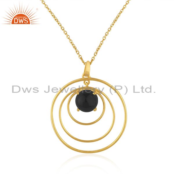 Supplier of Round Circle Design 925 Silver Gold Plated Black Onyx Gemstone Pendant