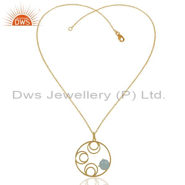 Supplier of Round Design Gold Plated 925 Silver Chalcedony Gemstone Pendant