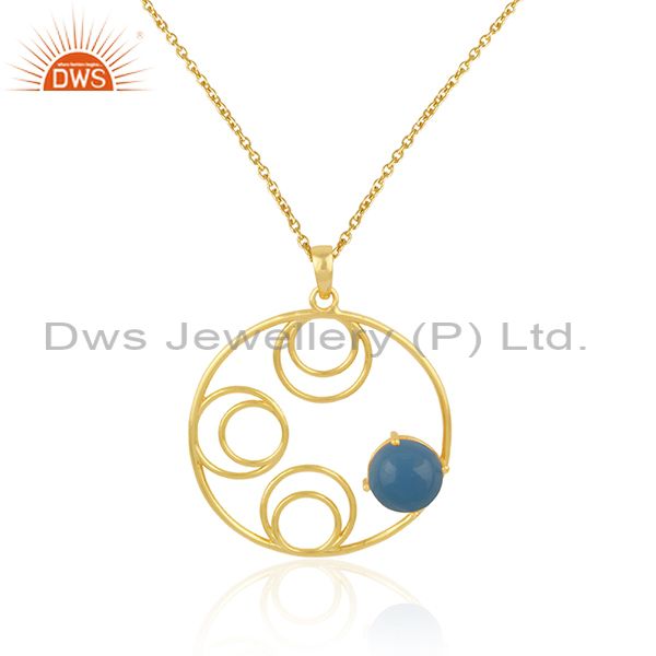 Supplier of New Designer 925 Silver Gold Plated Blue Chalcedony Gemstone Chain Pendant