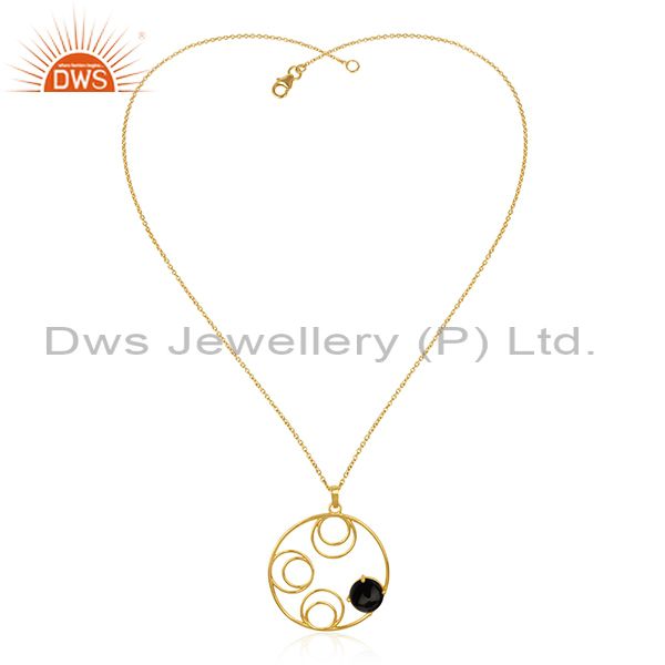Supplier of 92.5 Silver Gold Plated Black Onyx Gemstone Chain Pendant Manufacturer India