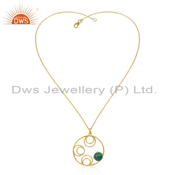 Supplier of Sterling Silver 14k Gold Plated Green Onyx Gemstone Designer Chain Pendant