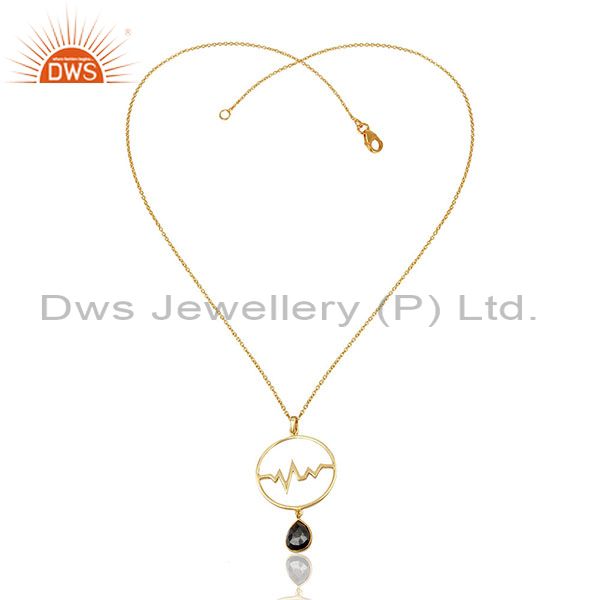 Exporter Hematite Heartbeat Round Shape Gold Plated Designer Silver Wholesale Pendent