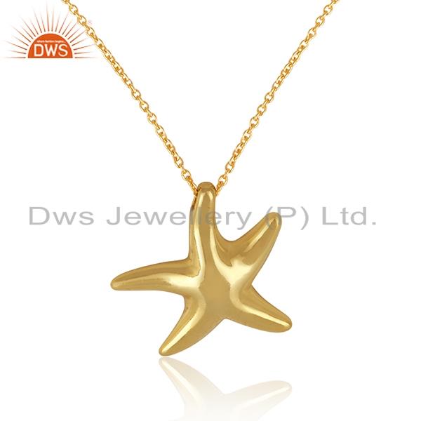 Designer star fish necklace in yellow gold on silver 925