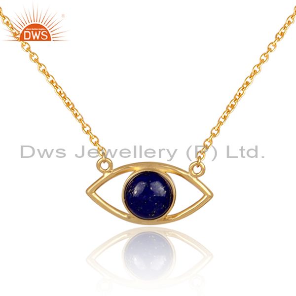 Exporter Evil Eye Design Gold Plated 925 Silver Lapis Lazuli Gemstone Chain Pendant