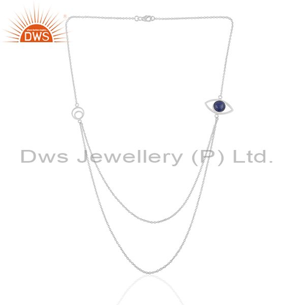 Exporter Evil Eye Design 925 Silver Lapis Lazuli Gemstone Chain Necklace Manufacturers