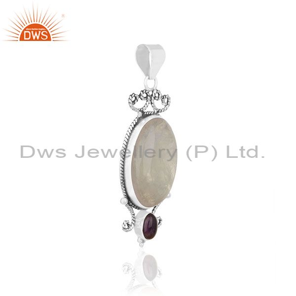 Exporter Natural Amethyst and Moonstone Rainbow Gemstone 925 Silver Pendant Supplier