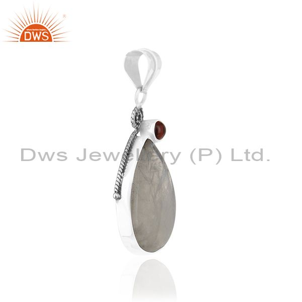 Exporter Natural Garnet and Rainbow Moonstone Oxidized 925 Silver Pendant Wholesale