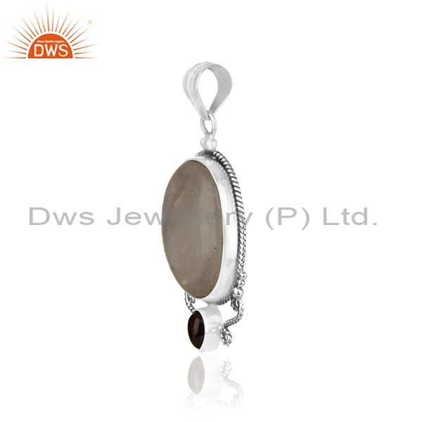 Exporter Rainbow Moonstone and Garnet Gemstone 925 Oxidized Silver Designer Pendant
