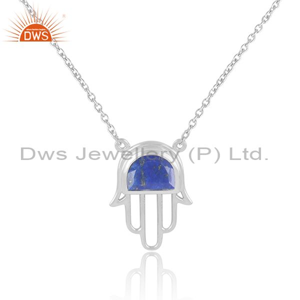 Designer hamsa hand necklace in silver 925 with lapis lazuli