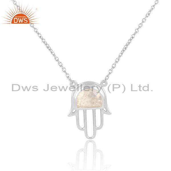 Designer hamsa hand necklace in silver 925 with rainbow moonstone