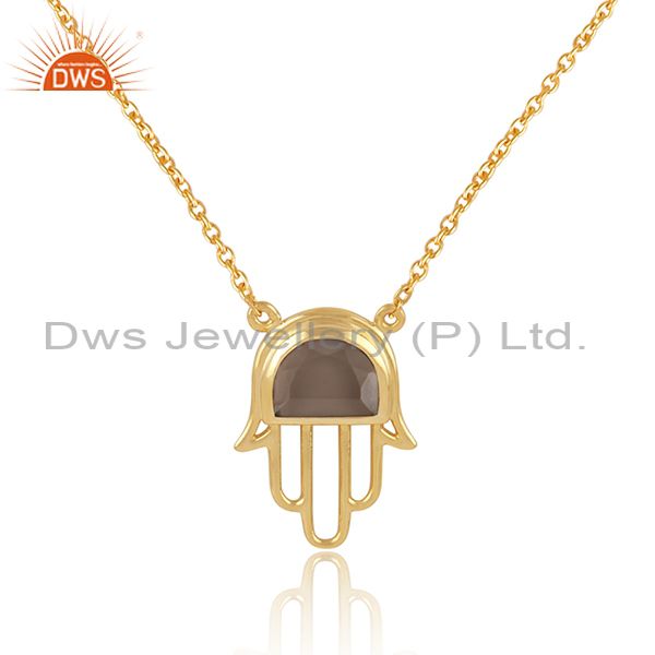 Smoky Set Gold Plated Sterling Silver Hamsa Chain Necklace
