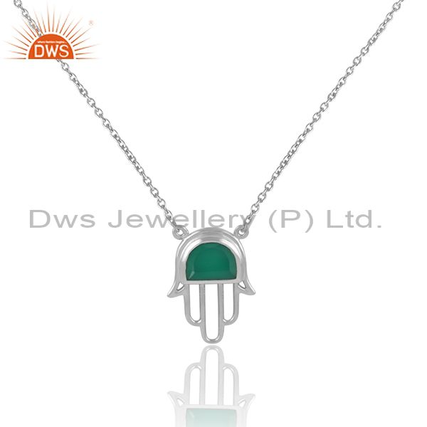 Fine sterling silver green onyx set hamsa pendant and chain