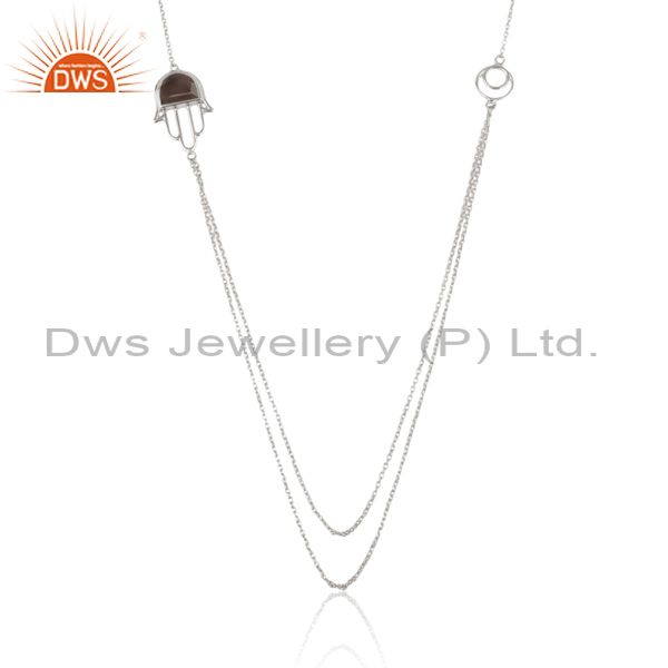 Smoky hamsa pendant and fine silver double chain necklace