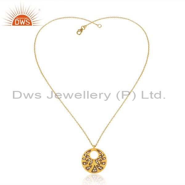 Exporter CZ Yellow Gold Plated Textured 925 Silver Chain Pendant Jewelry
