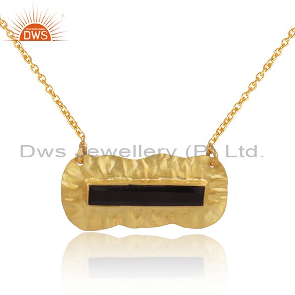 Exporter Texture Design Gold Plated Silver Black Onyx Gemstone Pendants