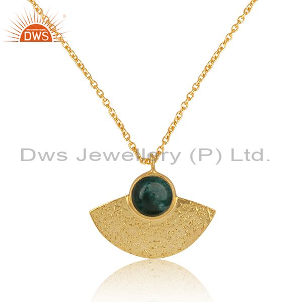 Supplier of Designer Textured Gold on Silver 925 Dyed Emerald Pendant