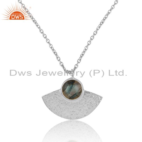 Supplier of Labradorite Designer Fine Silver Texture Chain Pendant Jewelry