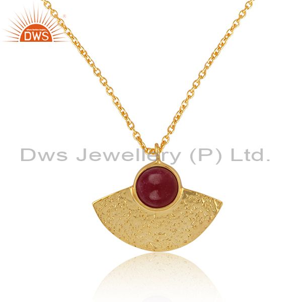Supplier of Designer Textured Gold on Silver 925 Dyed Ruby Pendant