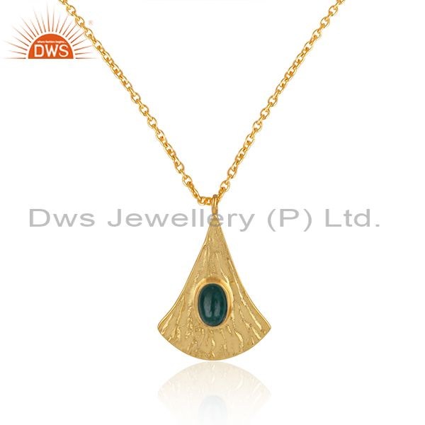 Supplier of Handtextured Gold on Silver 925 Dyed Emerald Chain Pendant